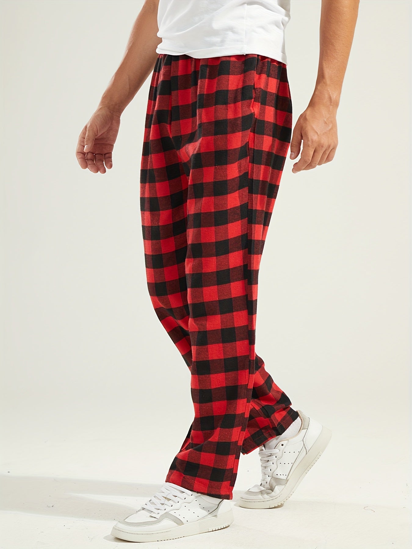 Men's Checkered Wide Leg Pants Beach Pant Trendy  Casual Baggy Pants Yoga Trousers Streetwear Hiphop Rapper Style
