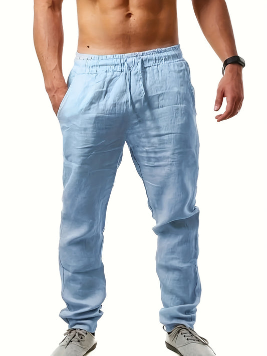 Men's Cotton Drawstring Straight Leg Pants Beach Pant Solid Casual Baggy Pants Yoga Trousers Streetwear